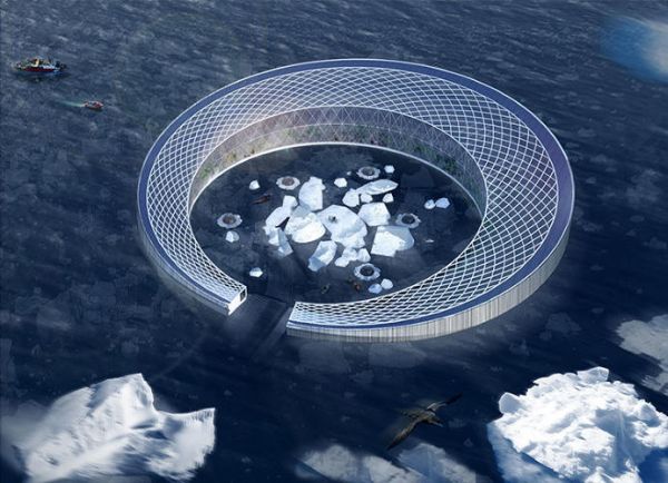 The Arctic Harvester  Self-sufficient hydroponic village harvest icebergs for energy