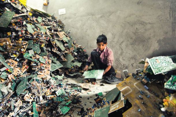 children recycling e-waste