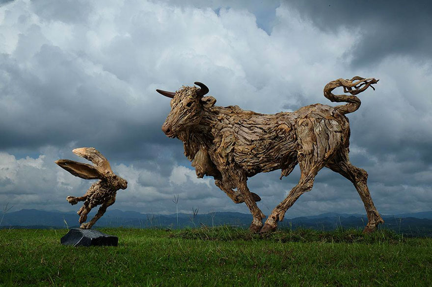 Driftwood animal sculptures by James Doran-Webb 2