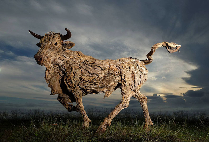 Driftwood animal sculptures by James Doran-Webb