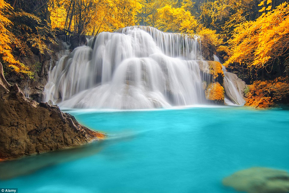 Deep forest Waterfall in Kanchanaburi, Thailand