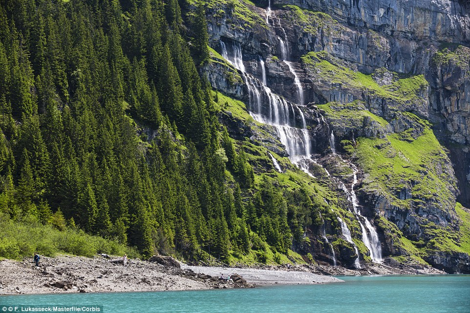 Waterfall in the Bernese Alps above Kandersteg in Switzerland