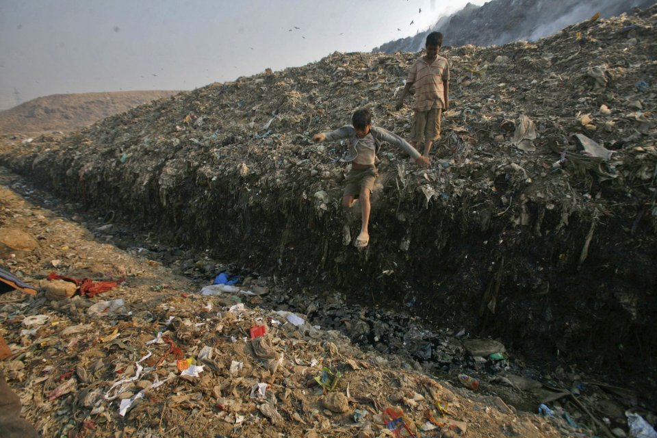 Ghazipur landfill in New Delhi, India