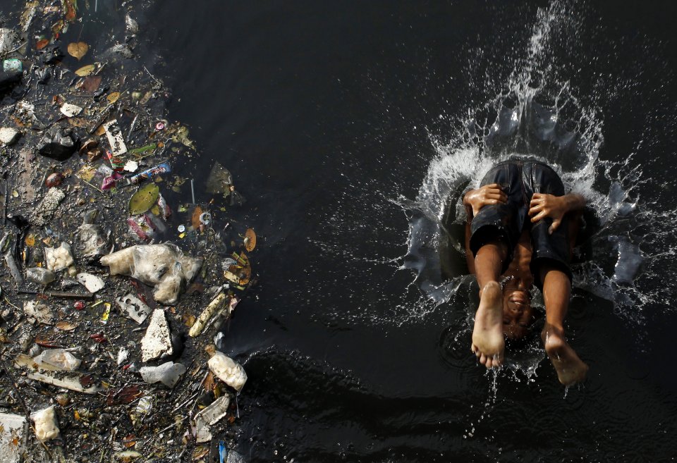 a polluted river in Jakarta, Indonesia