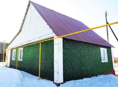 Recycled Champaign bottles house