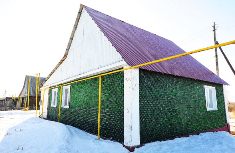 Recycled Champaign bottles house