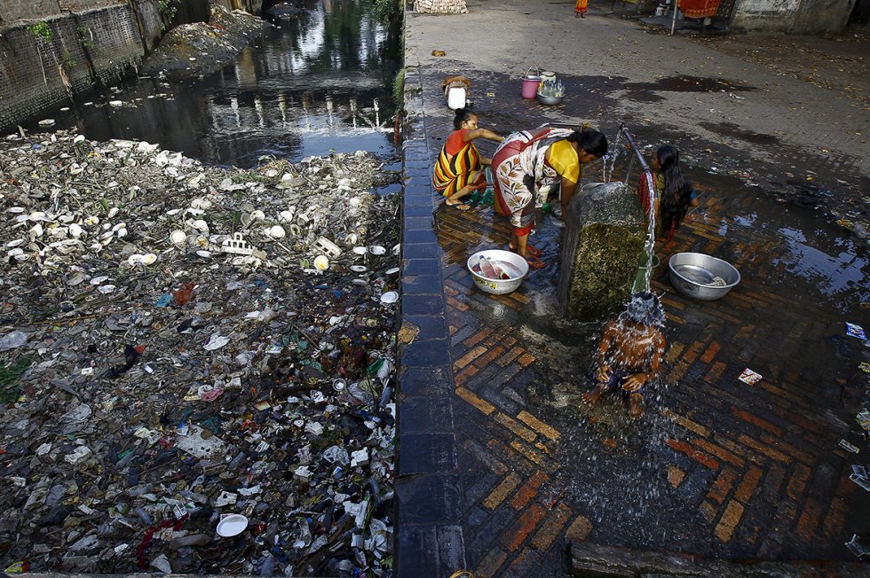 Near a polluted water channel in Kolkata