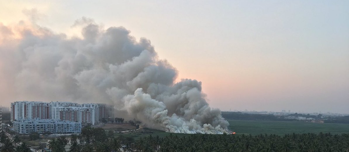 bengaluru lake catches fire