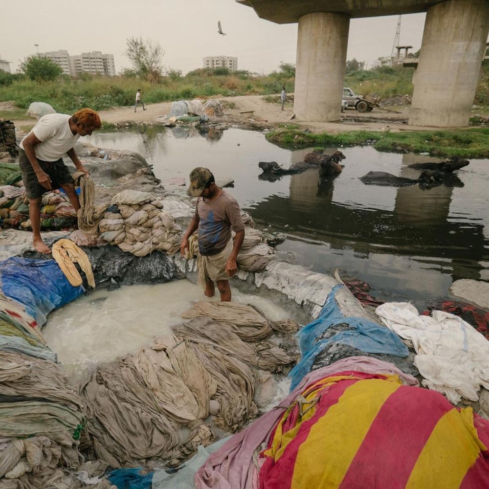 bleach laundry in polluted Yamuna River