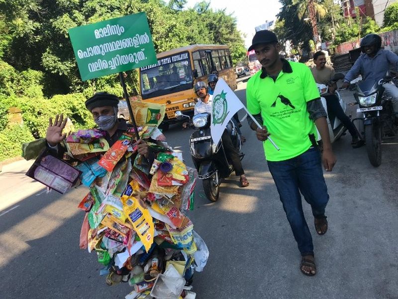 Spreading Awareness on Littering, Man Walks 100 kilometers covered in Plastic Waste