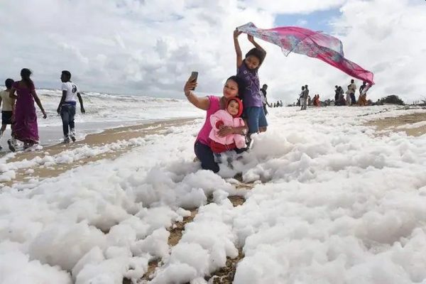 Disturbing Pictures of Marina Beach Covered in Toxic Foam Indicate Pollution Hazard