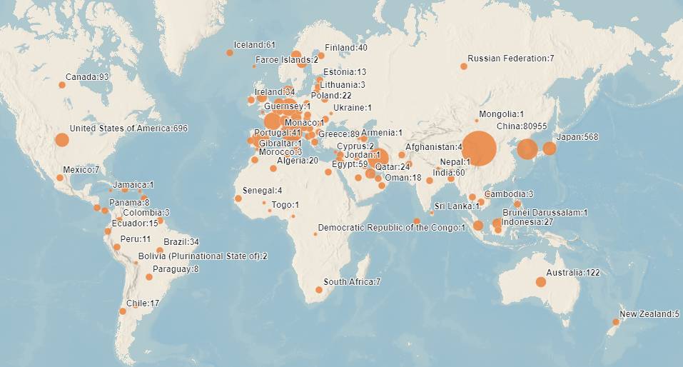 Gloabal Coronavirus Affected Countries - Total number of confirmed COVID19 Cases