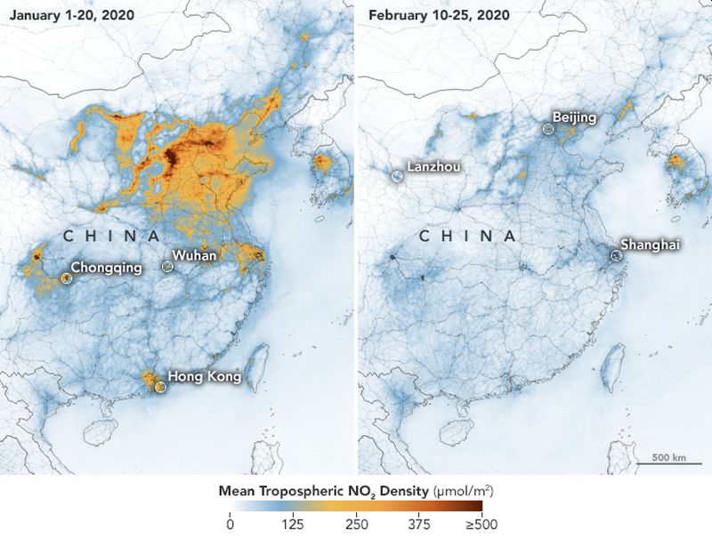 NASA Images Reveal Decline in Air Pollution in China Owing to Coronavirus Shutdown