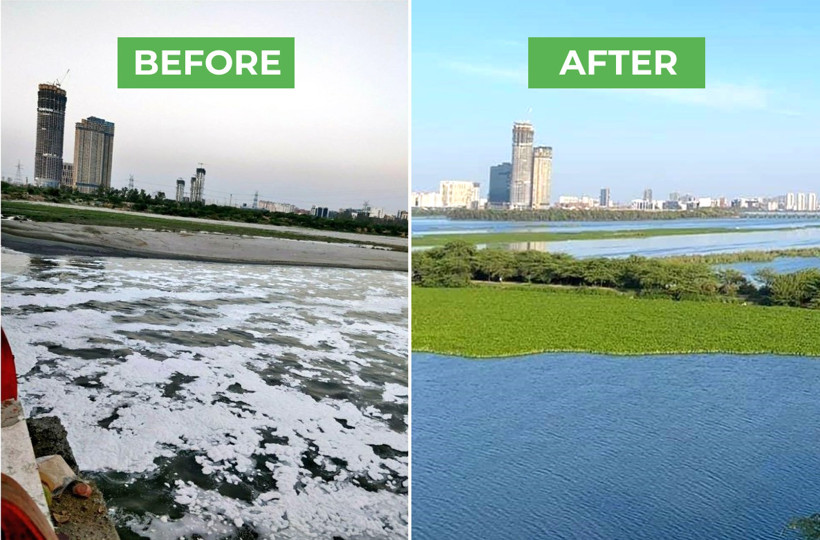 Clean Yamuna River during coronavirus lockdown - Before After Images