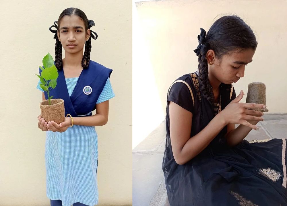 Young Girl Makes Bio-Degradable Planter Pots from Groundnut Shells