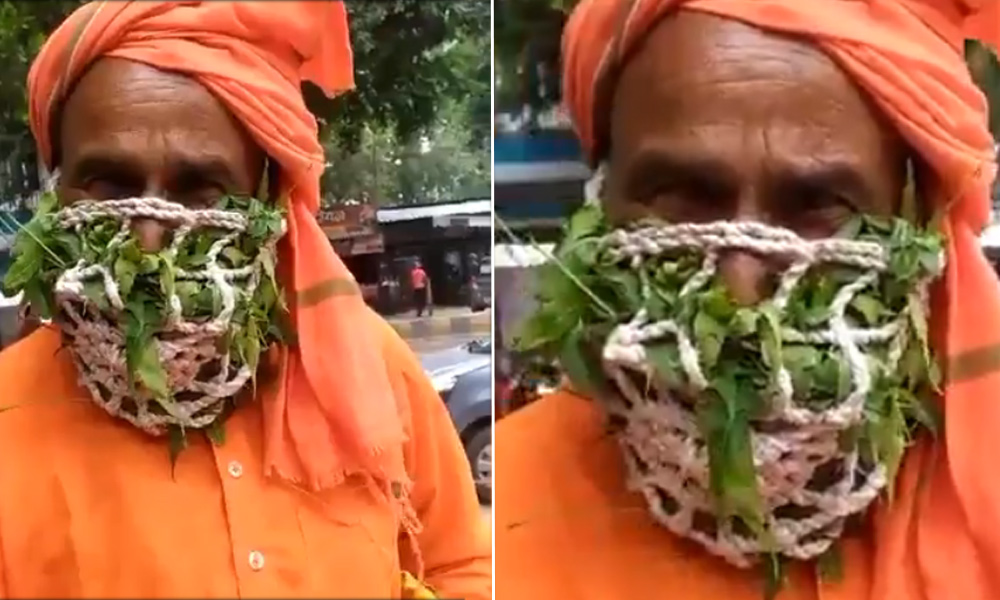Indian Priest Dons Tulsi-Neem Mask citing ‘Medicinal Benefits’