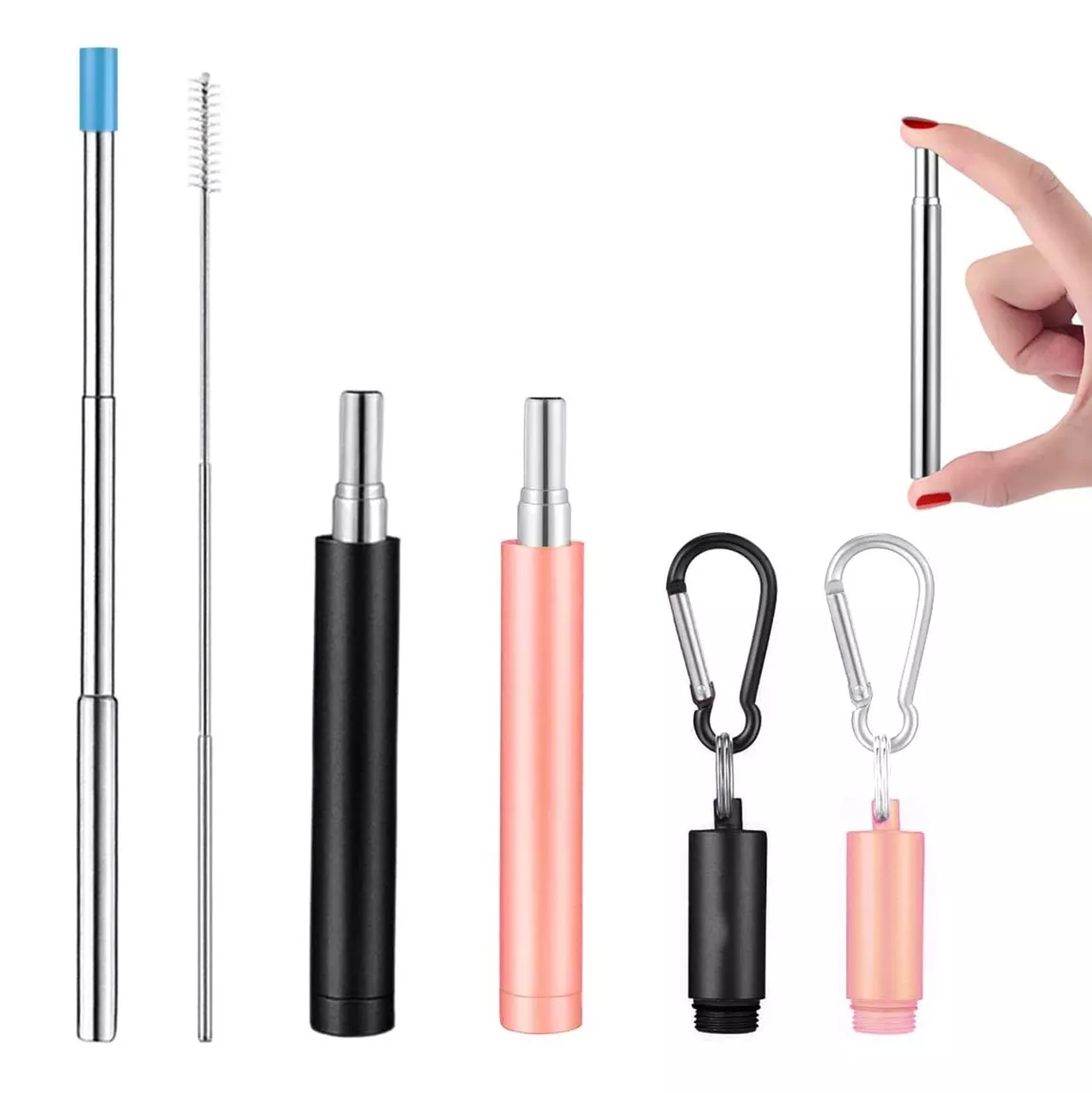 Dia 0.32 inch Reusable Metal Straws with Silicone Travel Case Cleaning Brush Long Stainless Steel Straws Bent Drinking Straw for 20 and 30 oz Tumbler silver 