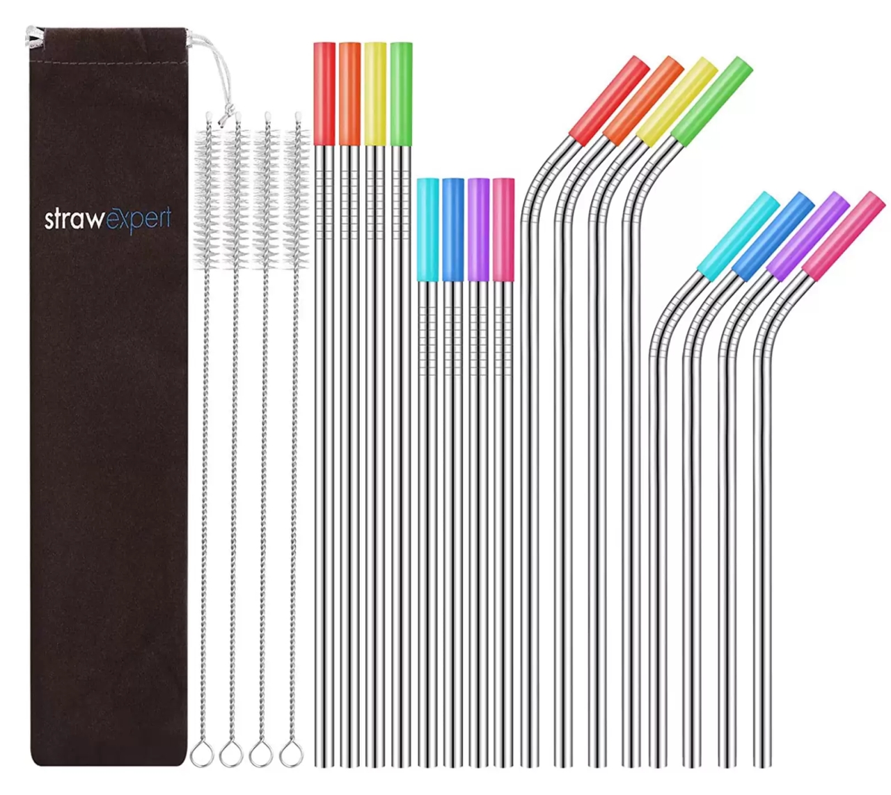 Portable Silicone Smoothies Straws for 30&20 oz Tumblers Collapsible Straw with 1 Clean Brush in the Case Color : Gray 