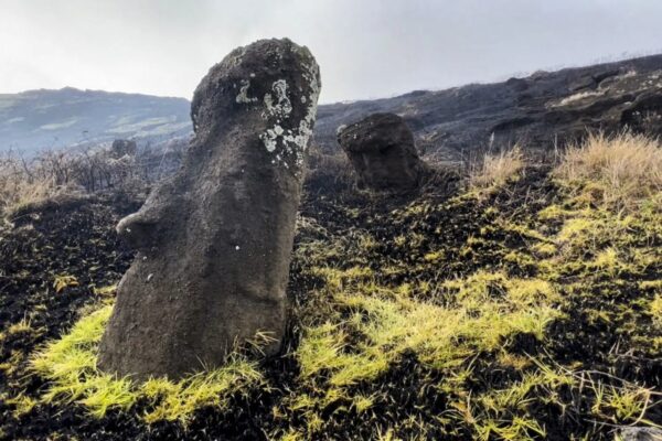 Easter Island Fire Damage Moai statues