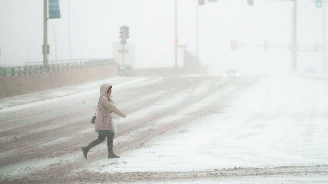 Snow-covered street in Rosemont, Illinois