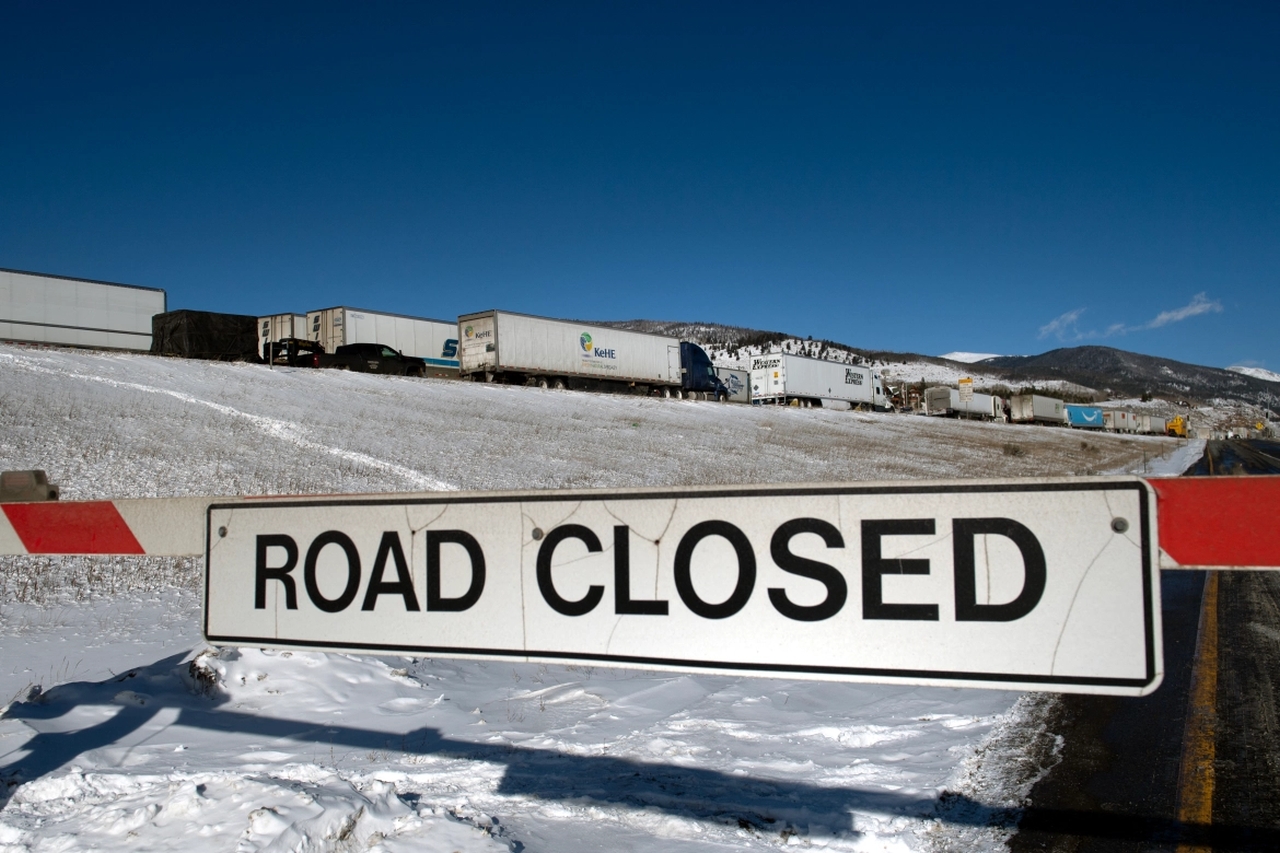 Vehicle stuck on Interstate 70 highway, which was closed due to extreme winter driving conditions, in Silverthorne, Colorado